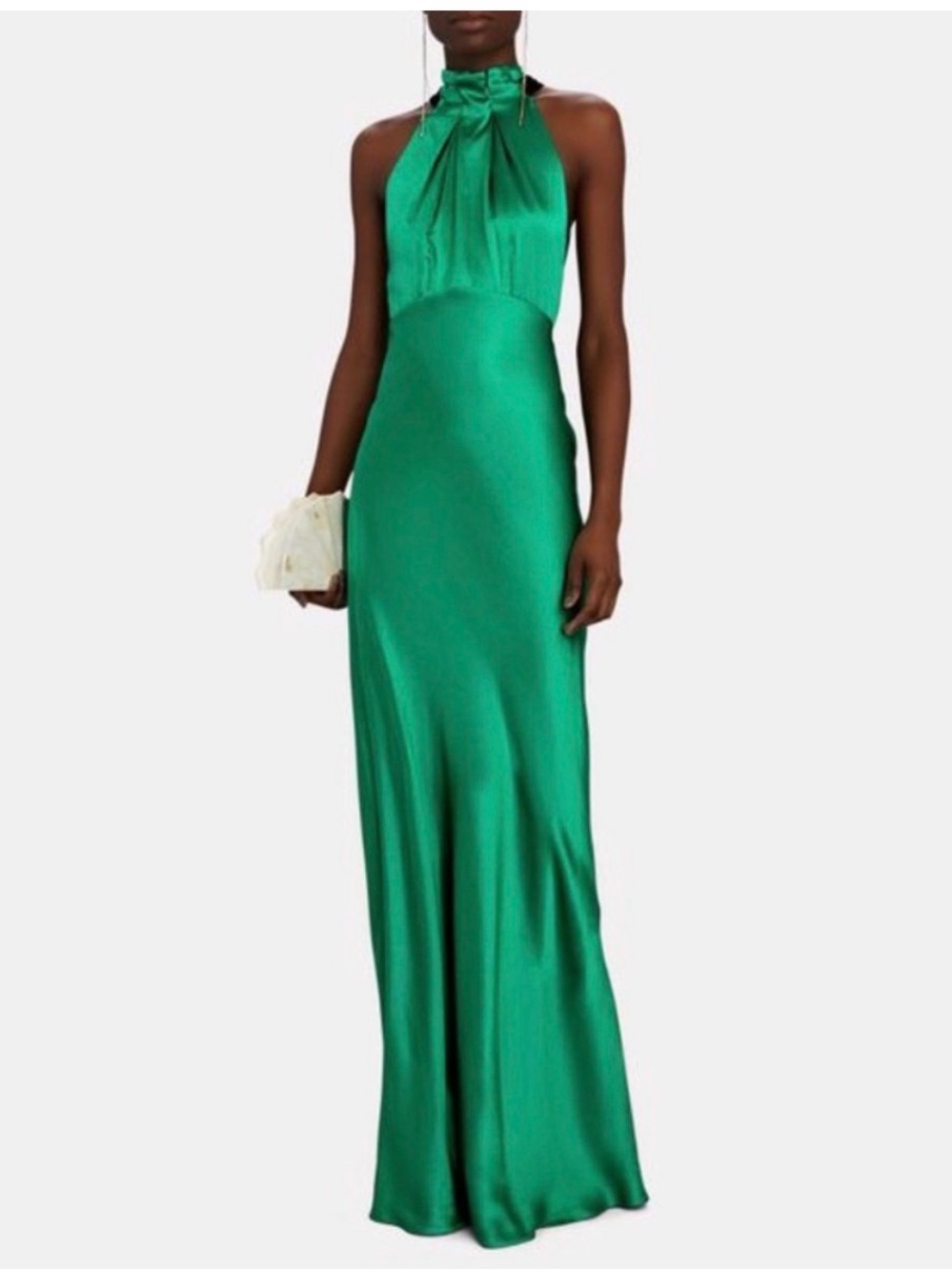 Saloni Michelle Dress Emerald Halter Satin Evening Gown - size 6
